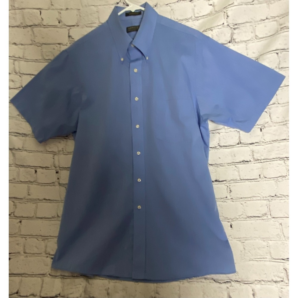 Arrow Mens Button Down Shirt‎ 16 Large Blue Wrinkle Free Half Sleeve Lightweight